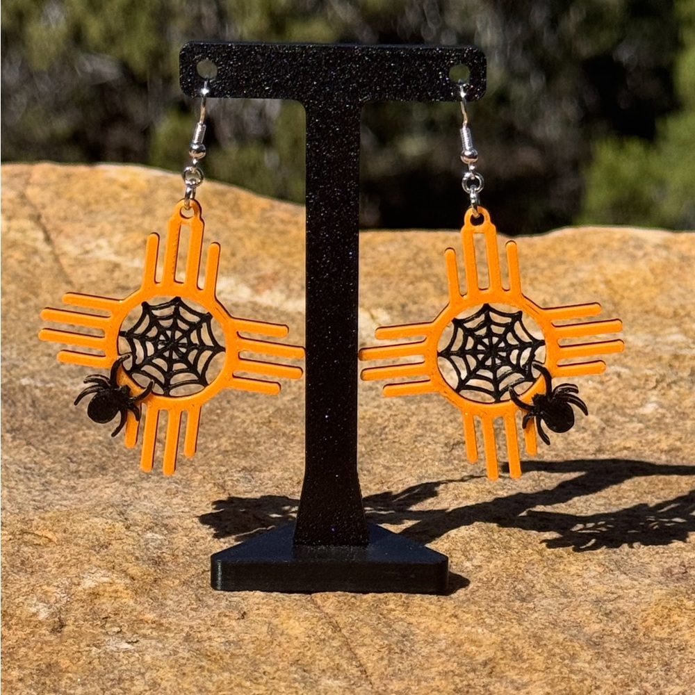 Orange Spider Web Earrings